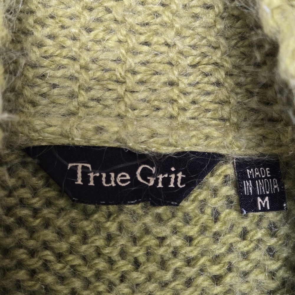 Handmade True Grit Wool Green Shawl Collar Nordic Fair Isle Cardigan Sweater - Picture 4 of 8